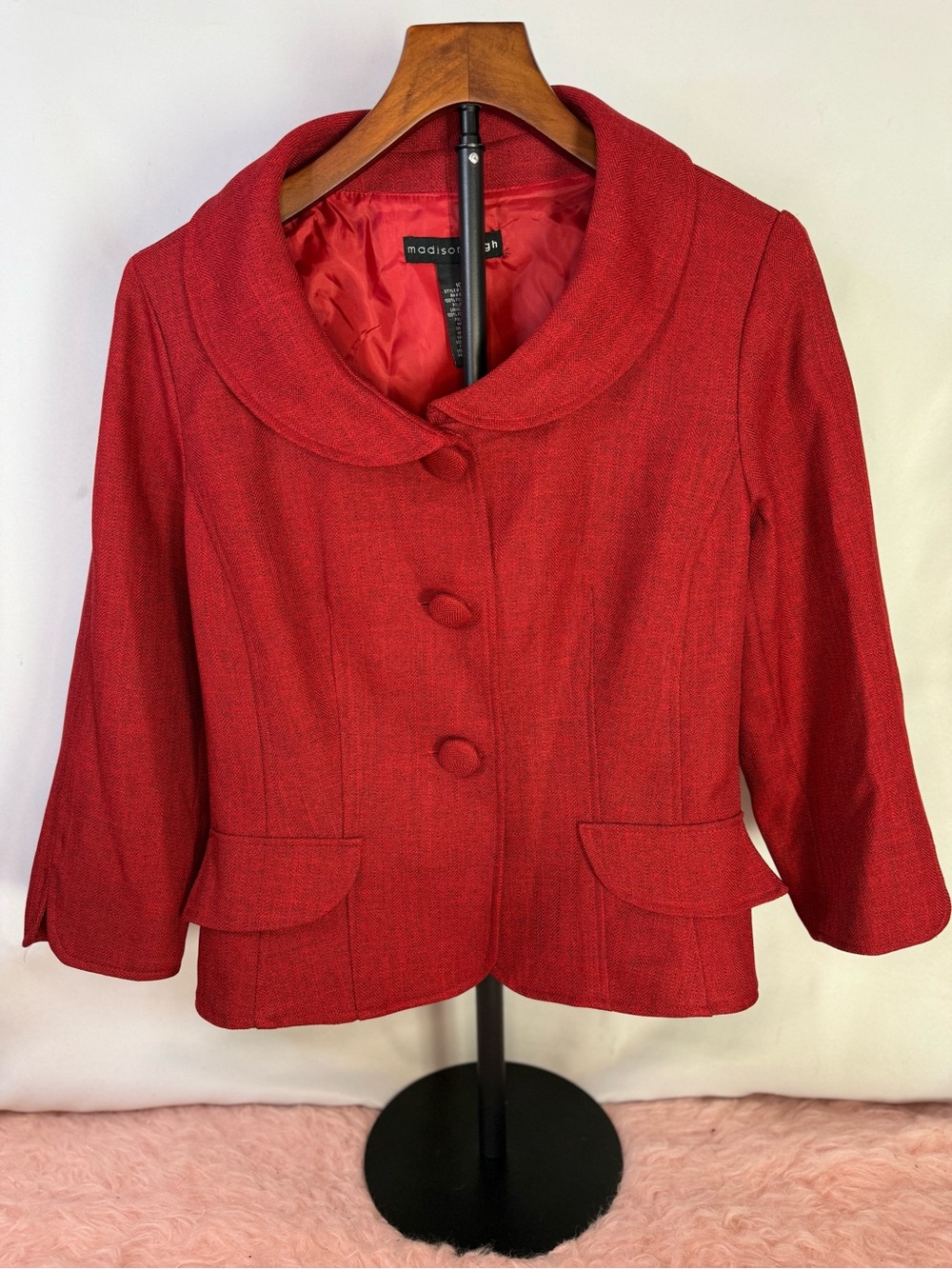 Madison Leigh - Cropped Red Peter Pan Collar Women's Blazer - Size 10